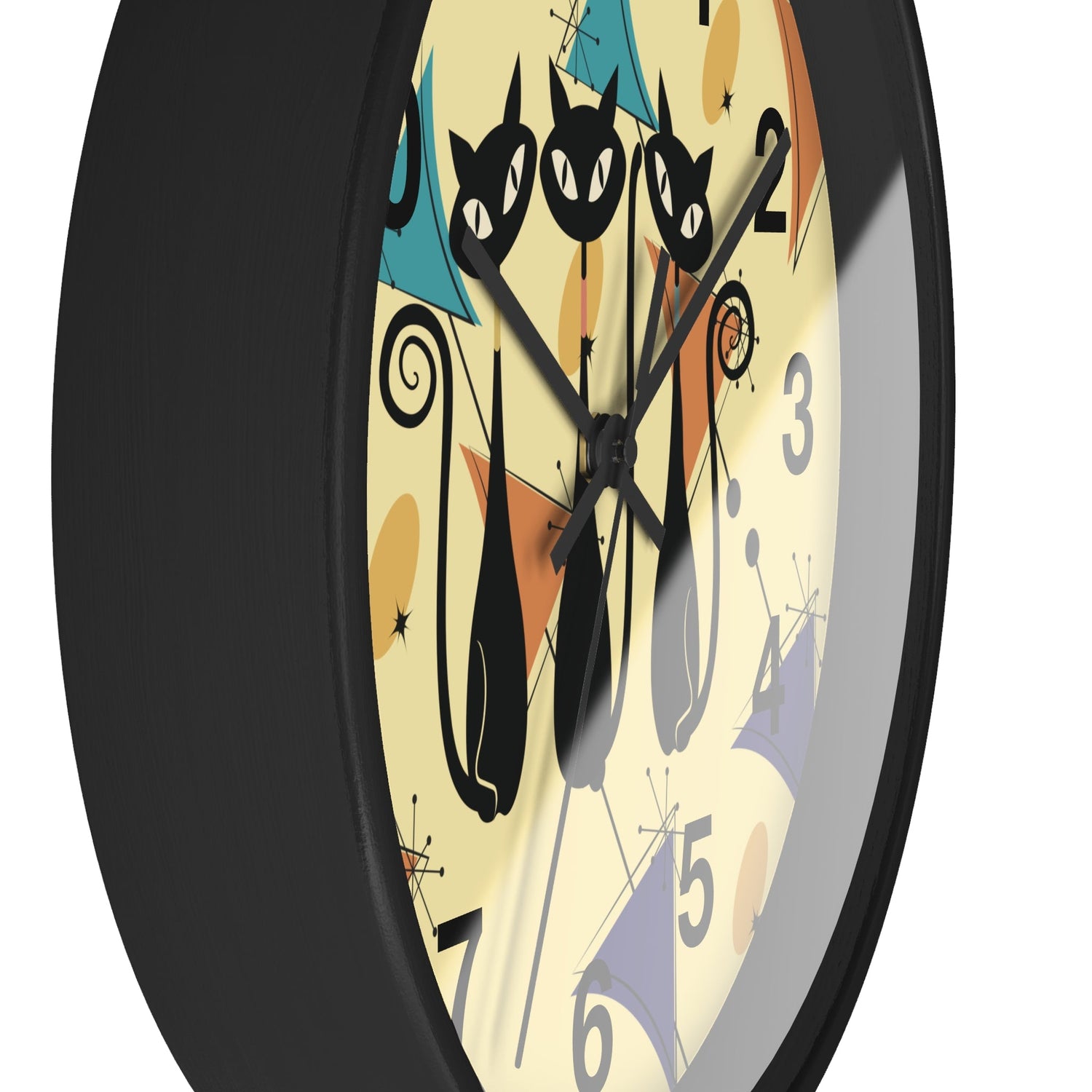 Kate McEnroe New York Retro Geometric Atomic Kitschy Cat Wall Clock, Mid Century Modern Wall DecorWall Clocks29879558296122402761