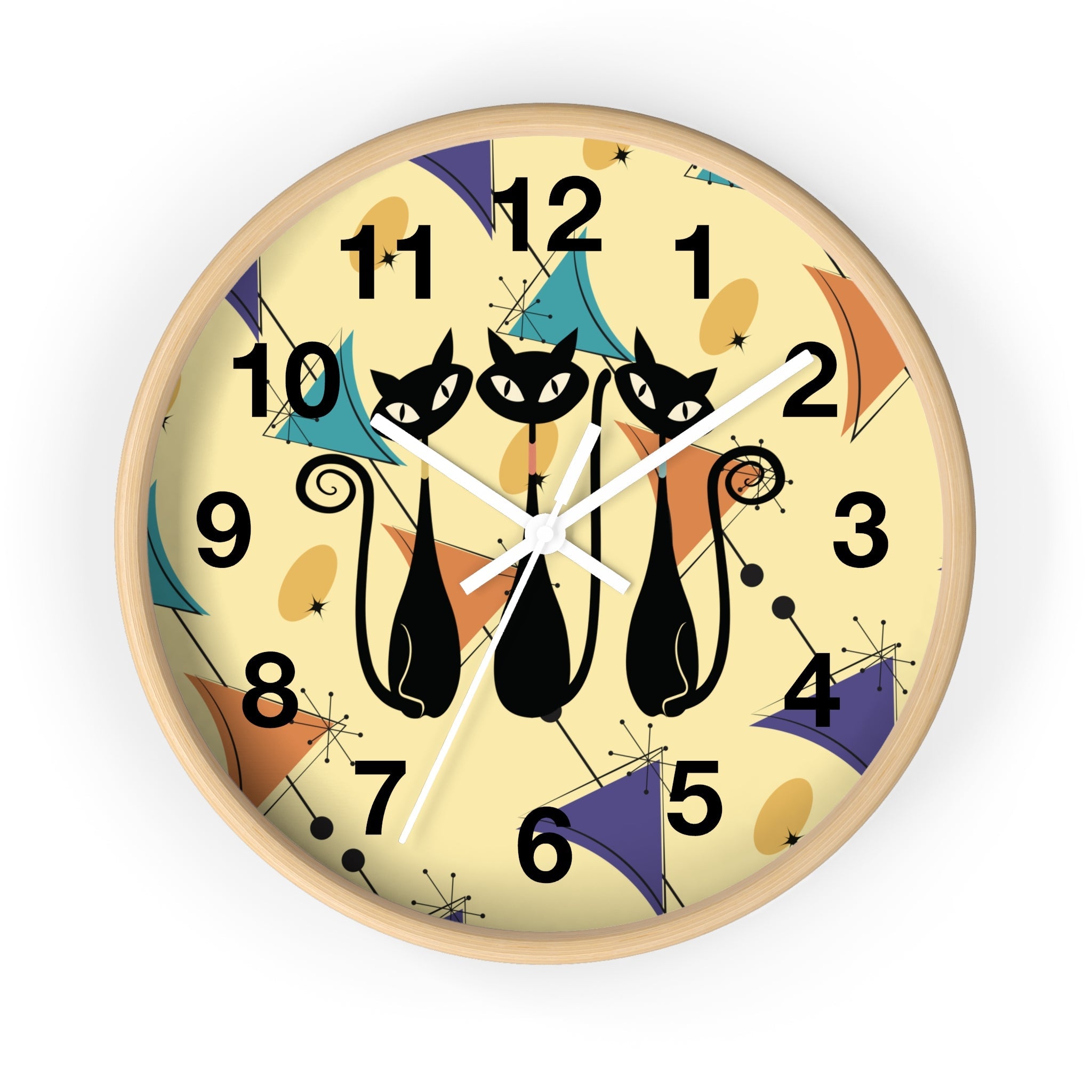 Kate McEnroe New York Retro Geometric Atomic Kitschy Cat Wall Clock, Mid Century Modern Wall DecorWall Clocks29879558296122402761