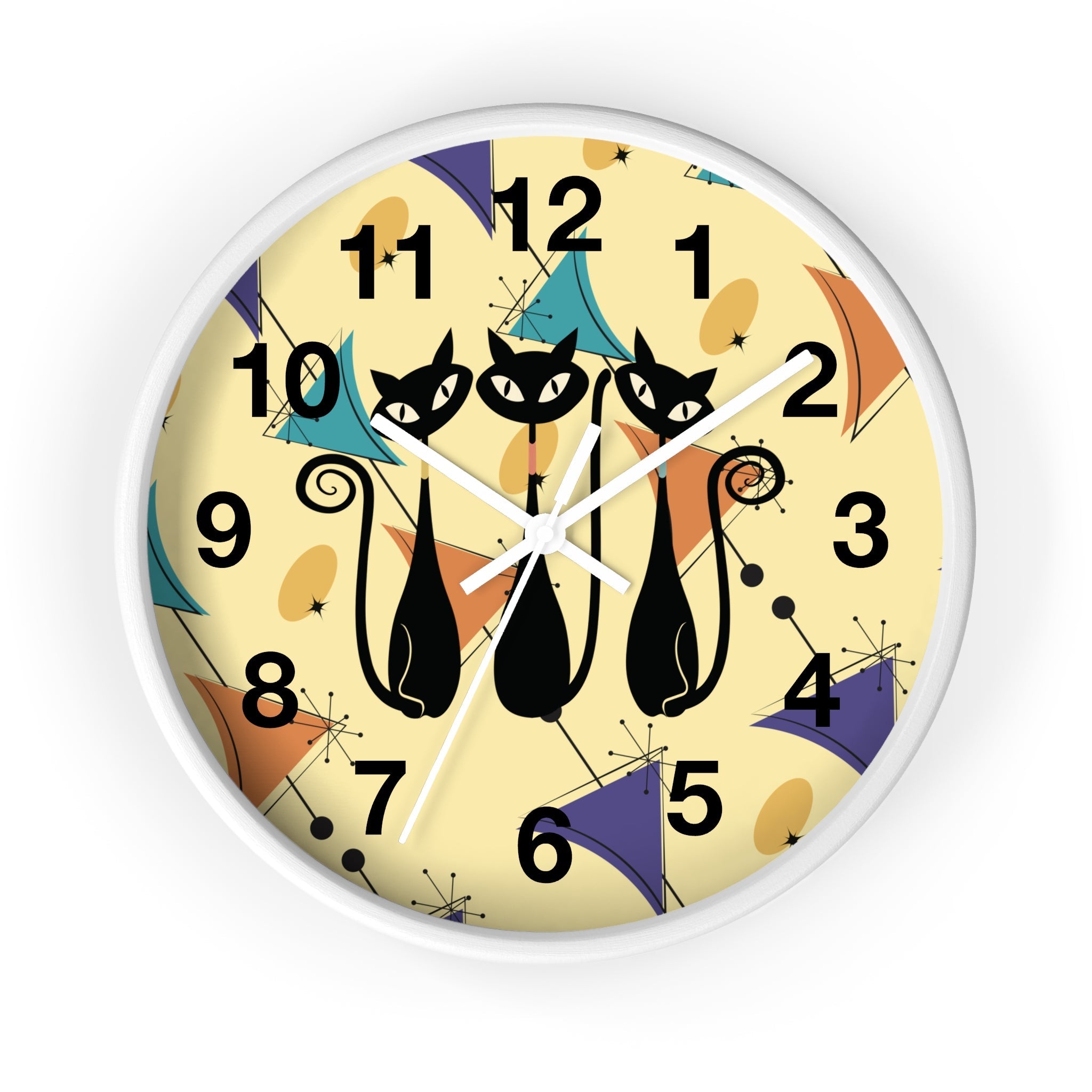 Kate McEnroe New York Retro Geometric Atomic Kitschy Cat Wall Clock, Mid Century Modern Wall DecorWall Clocks29879558296122402761