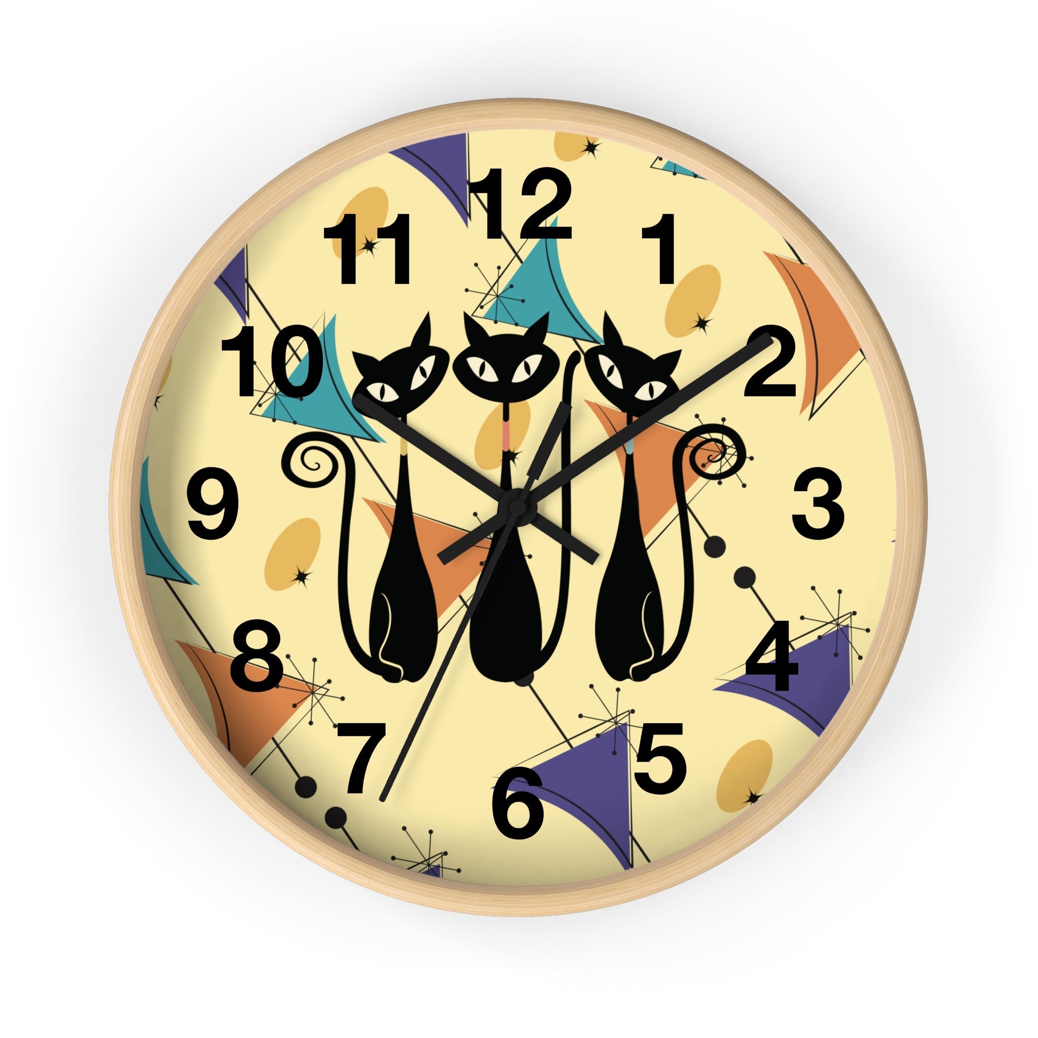 Kate McEnroe New York Retro Geometric Atomic Kitschy Cat Wall Clock, Mid Century Modern Wall DecorWall Clocks29879558296122402761