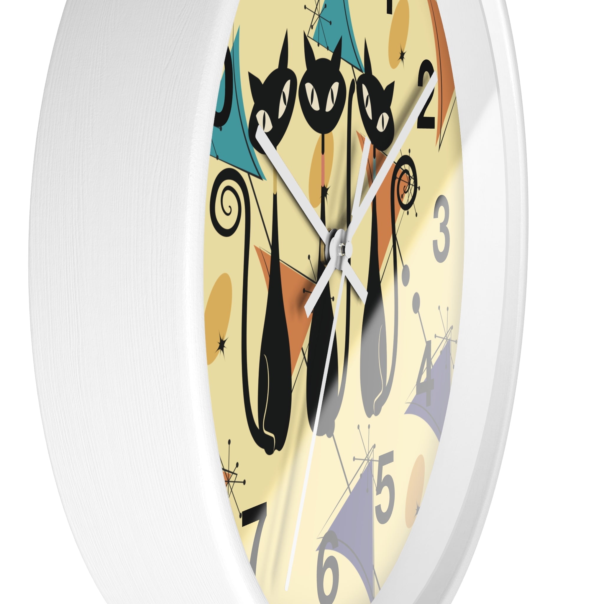 Kate McEnroe New York Retro Geometric Atomic Kitschy Cat Wall Clock, Mid Century Modern Wall DecorWall Clocks29879558296122402761