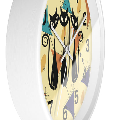 Kate McEnroe New York Retro Geometric Atomic Kitschy Cat Wall Clock, Mid Century Modern Wall DecorWall Clocks29879558296122402761