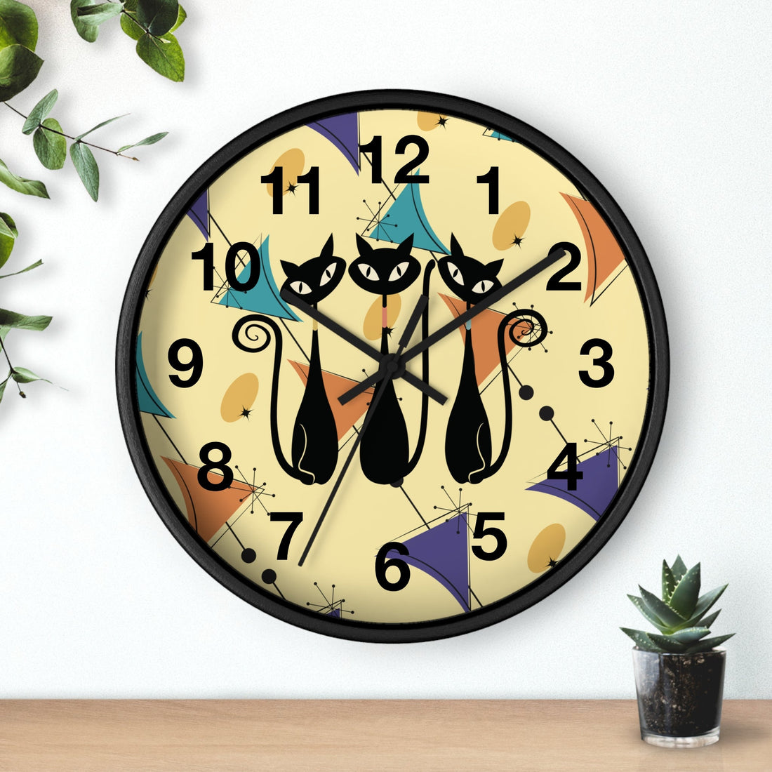 Kate McEnroe New York Retro Geometric Atomic Kitschy Cat Wall Clock, Mid Century Modern Wall DecorWall Clocks32587521586282601643