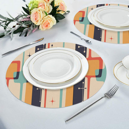 Kate McEnroe New York Retro Geometric Mid Century Modern Linen Placemats, MCM Atomic Starburst Table LinensPlacematsH5KRTB - 54QKEX - L4IOAT