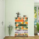 Kate McEnroe New York Retro Geometric Mid Century Modern Shoe Cabinet, MCM Avocado Green, Mustard Yellow Storage AccentShoe Storagew7zwecuFPy