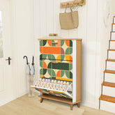 Kate McEnroe New York Retro Geometric Mid Century Modern Shoe Cabinet, MCM Avocado Green, Mustard Yellow Storage AccentShoe Storagew7zwecuFPy