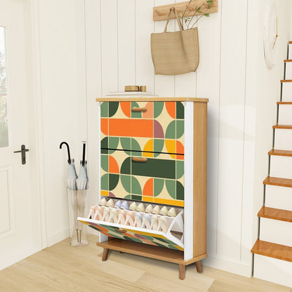 Kate McEnroe New York Retro Geometric Mid Century Modern Shoe Cabinet, MCM Avocado Green, Mustard Yellow Storage AccentShoe Storagew7zwecuFPy