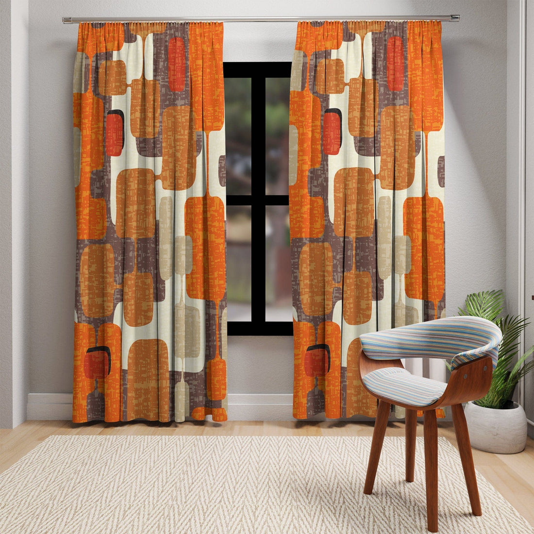 Kate McEnroe New York Retro Geometric Mid Century Modern Window Curtain, Vintage Atomic Age Decor, MCM Curtain Panels, Living Room, Bedroom Decor - 126981823Window CurtainsW3D - GRO - DES - SH2