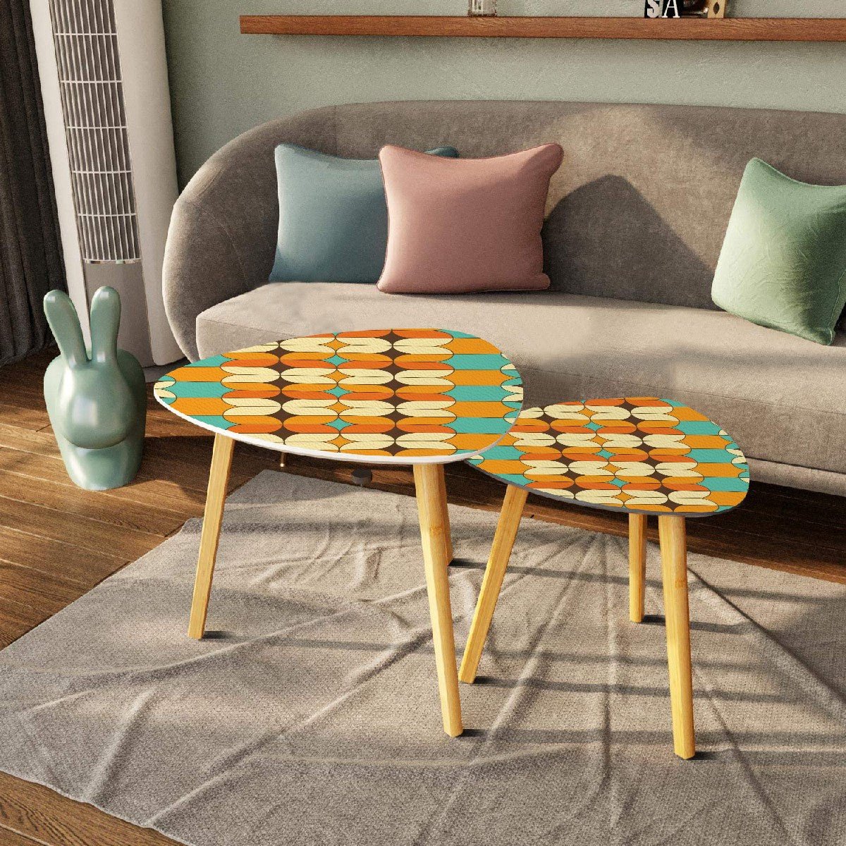 Kate McEnroe New York Retro Geometric Mid Mod Orange Turquoise Nesting Side TablesNesting TablesgvaBqZjneB