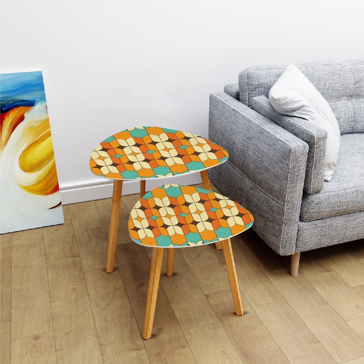 Kate McEnroe New York Retro Geometric Mid Mod Orange Turquoise Nesting Side TablesNesting TablesgvaBqZjneB