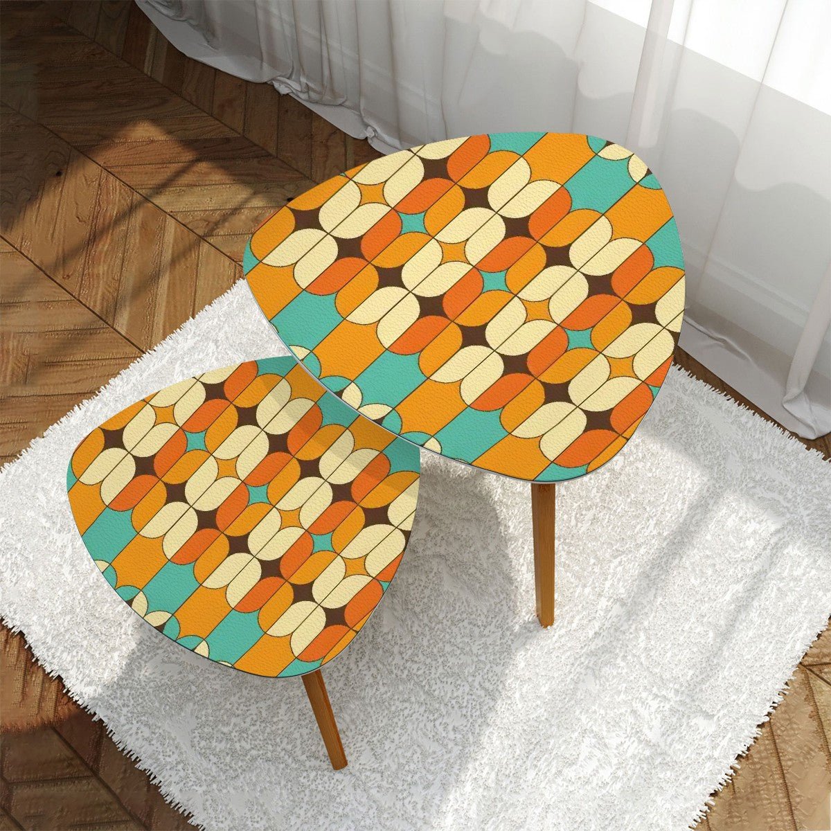 Kate McEnroe New York Retro Geometric Mid Mod Orange Turquoise Nesting Side TablesNesting TablesgvaBqZjneB