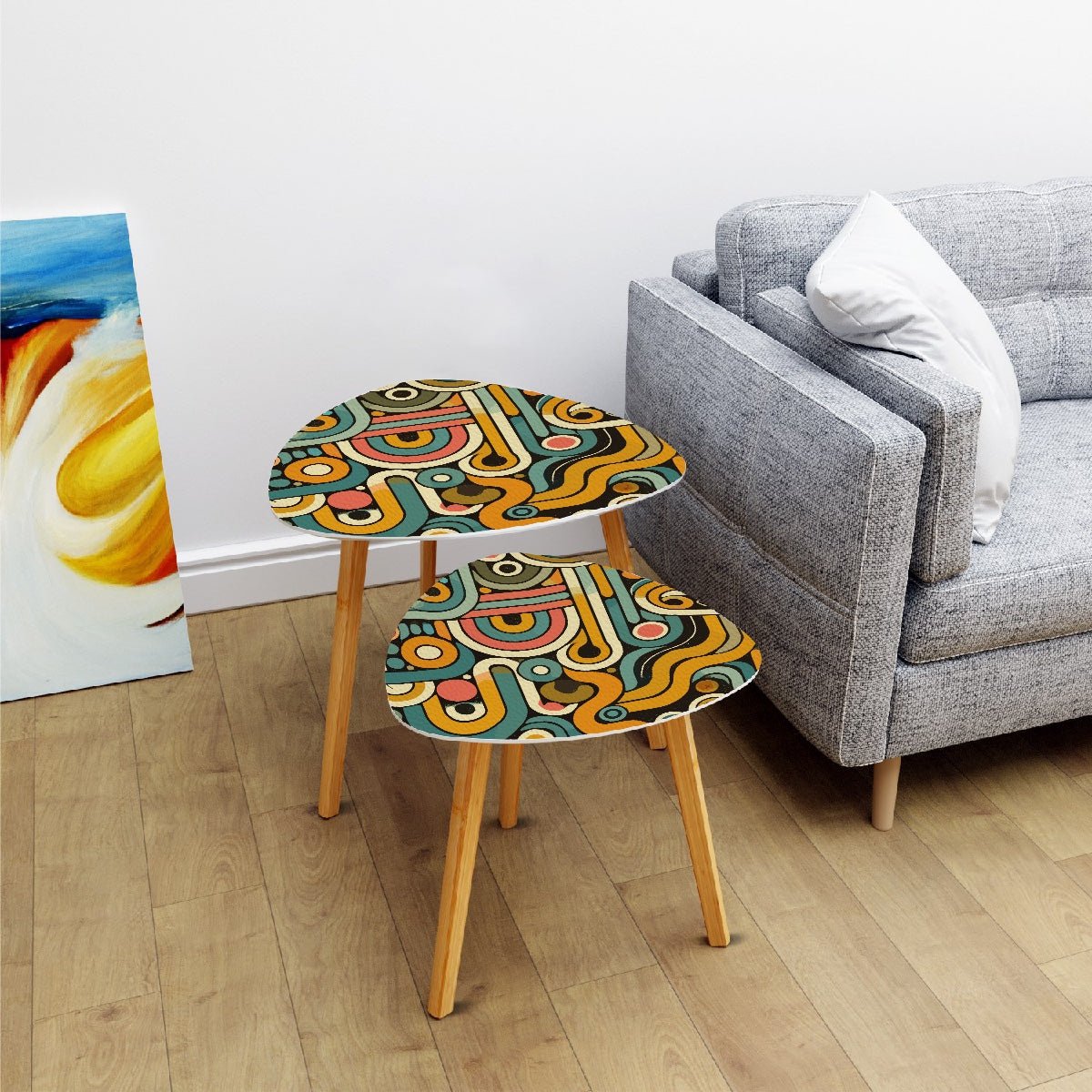 Kate McEnroe New York Retro Geometric Nesting Tables, 70s Psychedelic Wave Design, Mid Century Modern Accent FurnitureNesting Tablesty5MCHgPVc