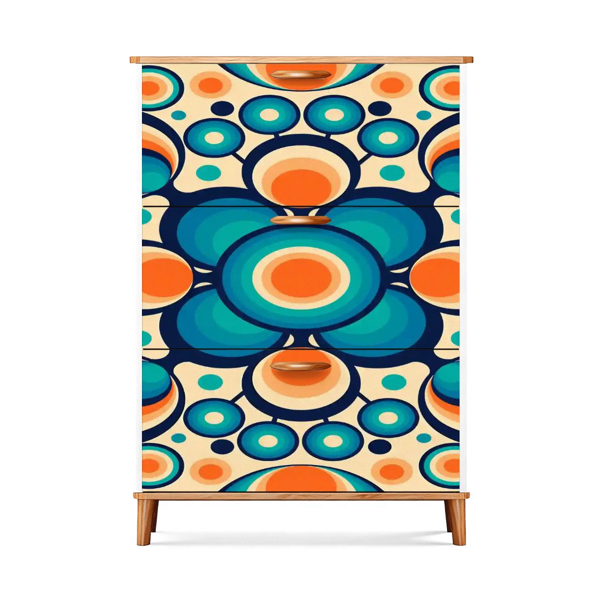 Kate McEnroe New York Retro Geometric Orb Shoe Cabinet, Mid Century Modern Entryway Storage, Bold Blue Orange MCM OrganizerShoe StorageThCf4L9e5q