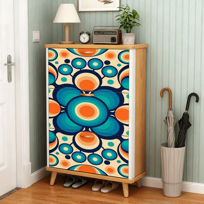 Kate McEnroe New York Retro Geometric Orb Shoe Cabinet, Mid Century Modern Entryway Storage, Bold Blue Orange MCM OrganizerShoe StorageThCf4L9e5q