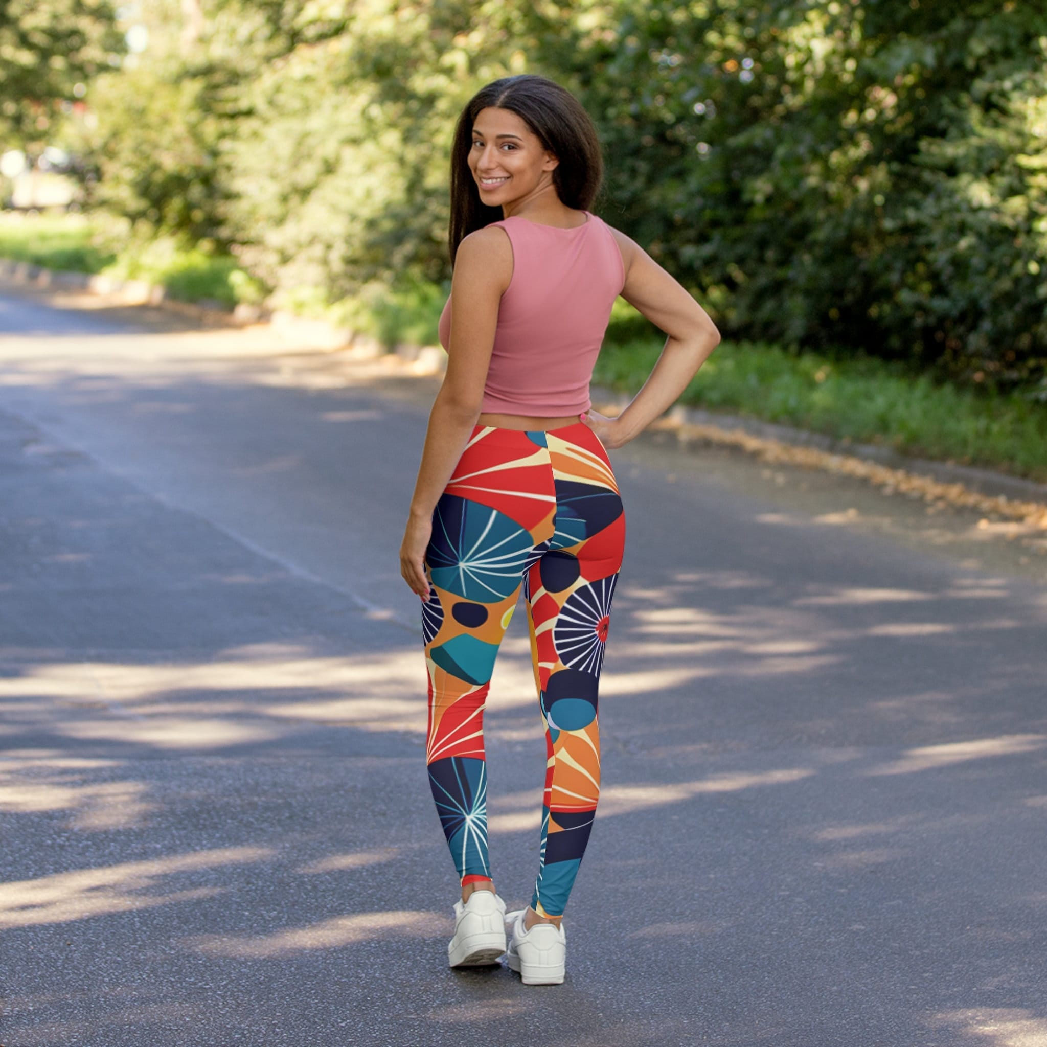 Kate McEnroe New York Retro Geometric Pattern Leggings - Stretchy Skinny Fit with Bold Mid - Century ColorsLeggings25067179675775556342