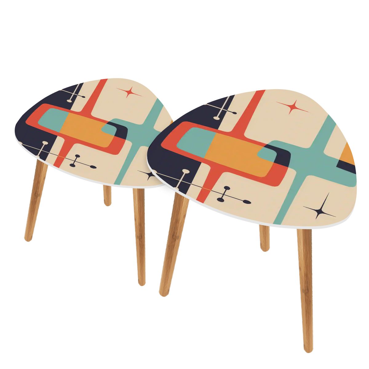 Kate McEnroe New York Retro Geometric Starburst Nesting Tables, Mid Century Modern 50s Atomic Abstract Side Tables, Vintage Accent FurnitureNesting TablesvW1TDi9q9O