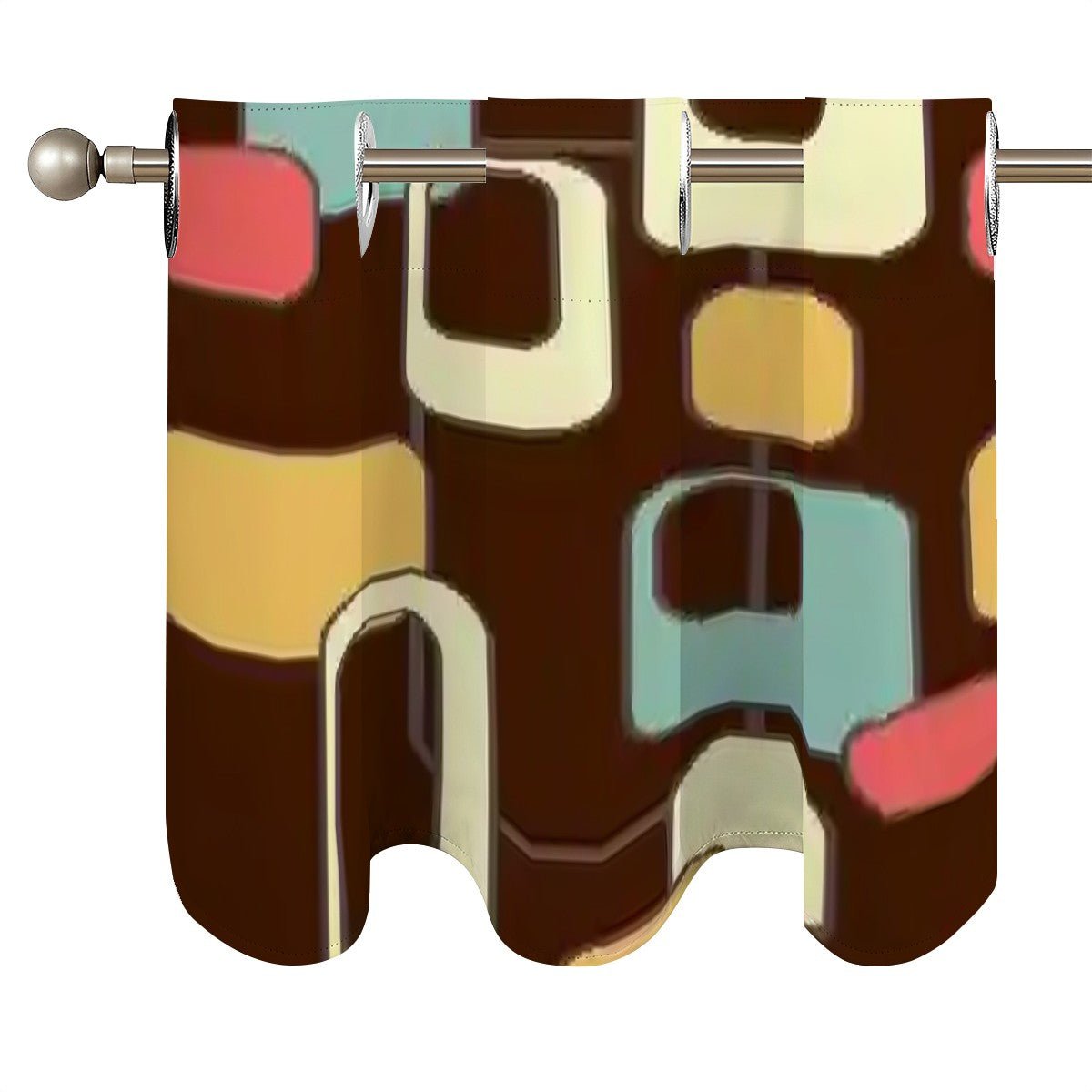 Kate McEnroe New York Retro Geometric Window Valance, Mid Century Modern Brown and Teal Mod Curtain, 50s Atomic Abstract Kitchen DecorValancesGPUIidPs8e