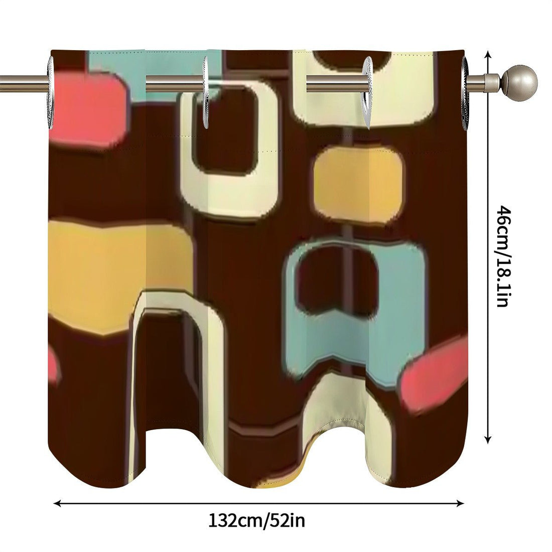 Kate McEnroe New York Retro Geometric Window Valance, Mid Century Modern Brown and Teal Mod Curtain, 50s Atomic Abstract Kitchen DecorValancesGPUIidPs8e