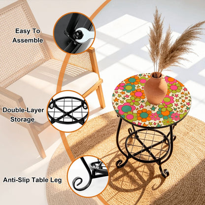 Kate McEnroe New York Retro Groovy 70s Daisy Flower Power Outdoor Side TableOutdoor Accent TableD2MCTsD3bS