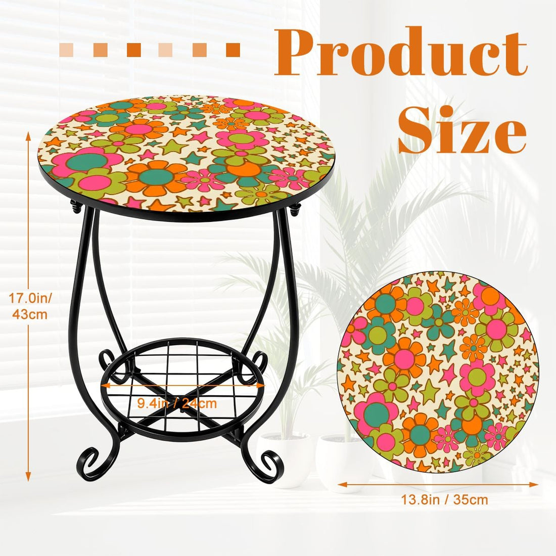 Kate McEnroe New York Retro Groovy 70s Daisy Flower Power Outdoor Side TableOutdoor Accent TableD2MCTsD3bS