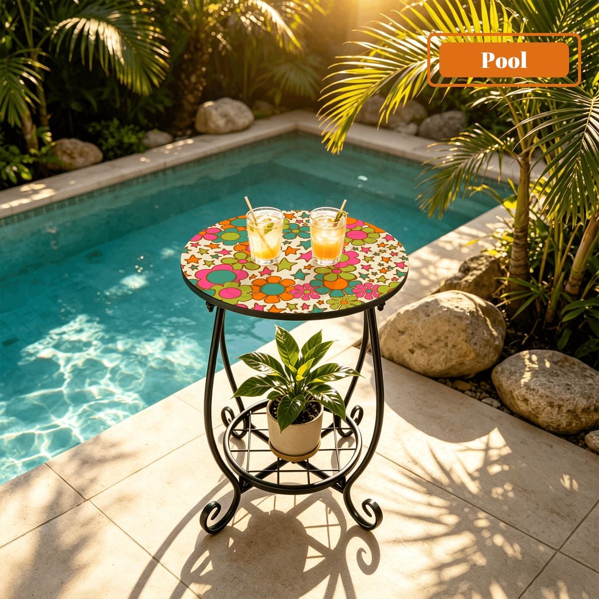Kate McEnroe New York Retro Groovy 70s Daisy Flower Power Outdoor Side TableOutdoor Accent TableD2MCTsD3bS
