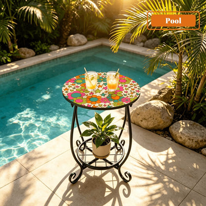 Kate McEnroe New York Retro Groovy 70s Daisy Flower Power Outdoor Side TableOutdoor Accent TableD2MCTsD3bS