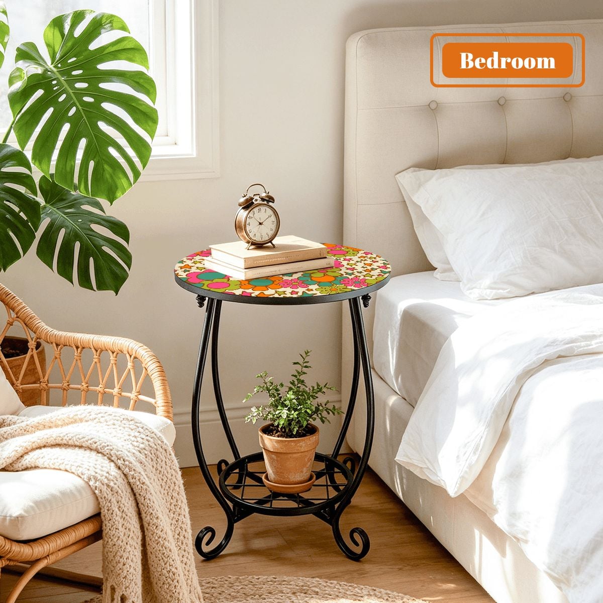 Kate McEnroe New York Retro Groovy 70s Daisy Flower Power Outdoor Side TableOutdoor Accent TableD2MCTsD3bS