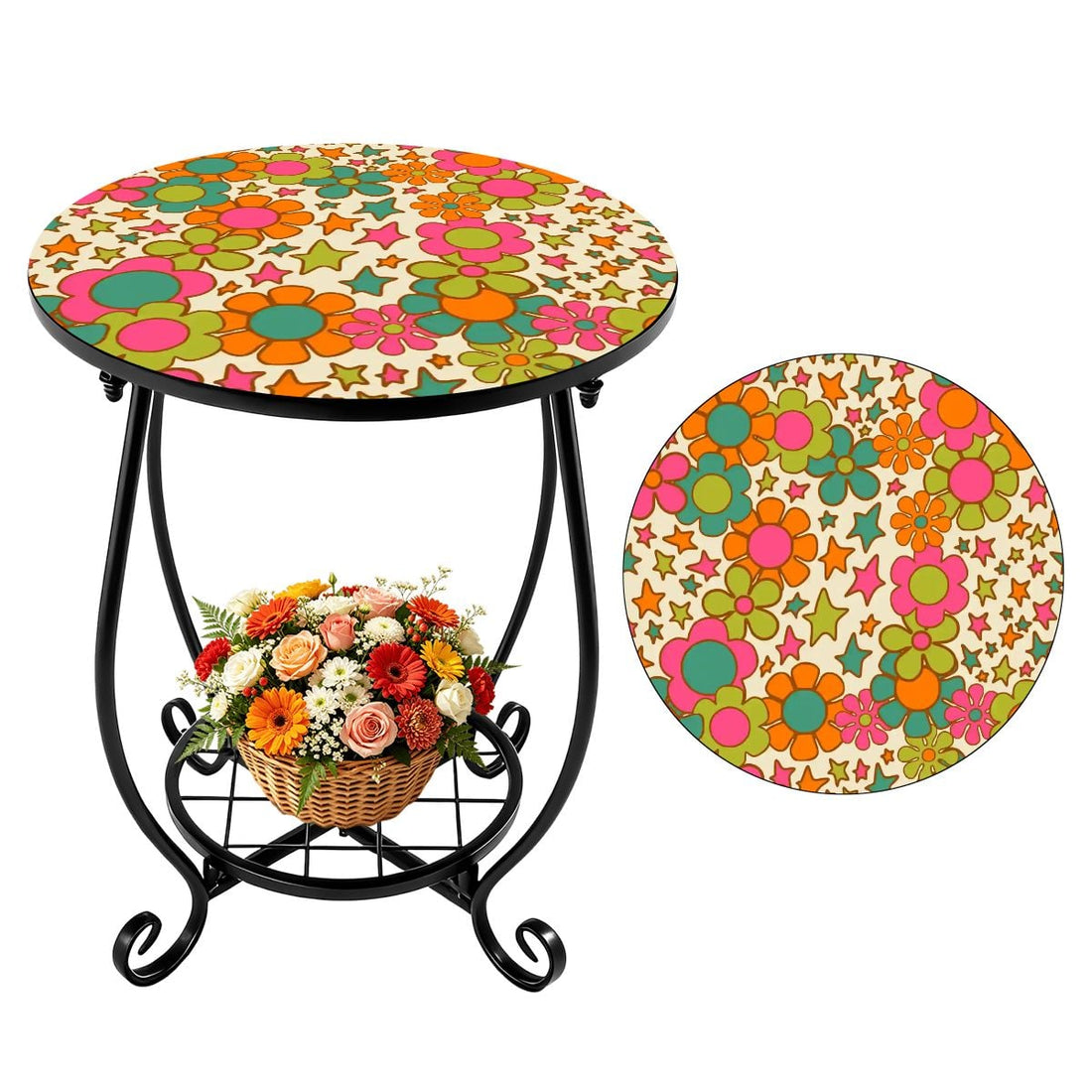 Kate McEnroe New York Retro Groovy 70s Daisy Flower Power Outdoor Side TableOutdoor Accent TableD2MCTsD3bS