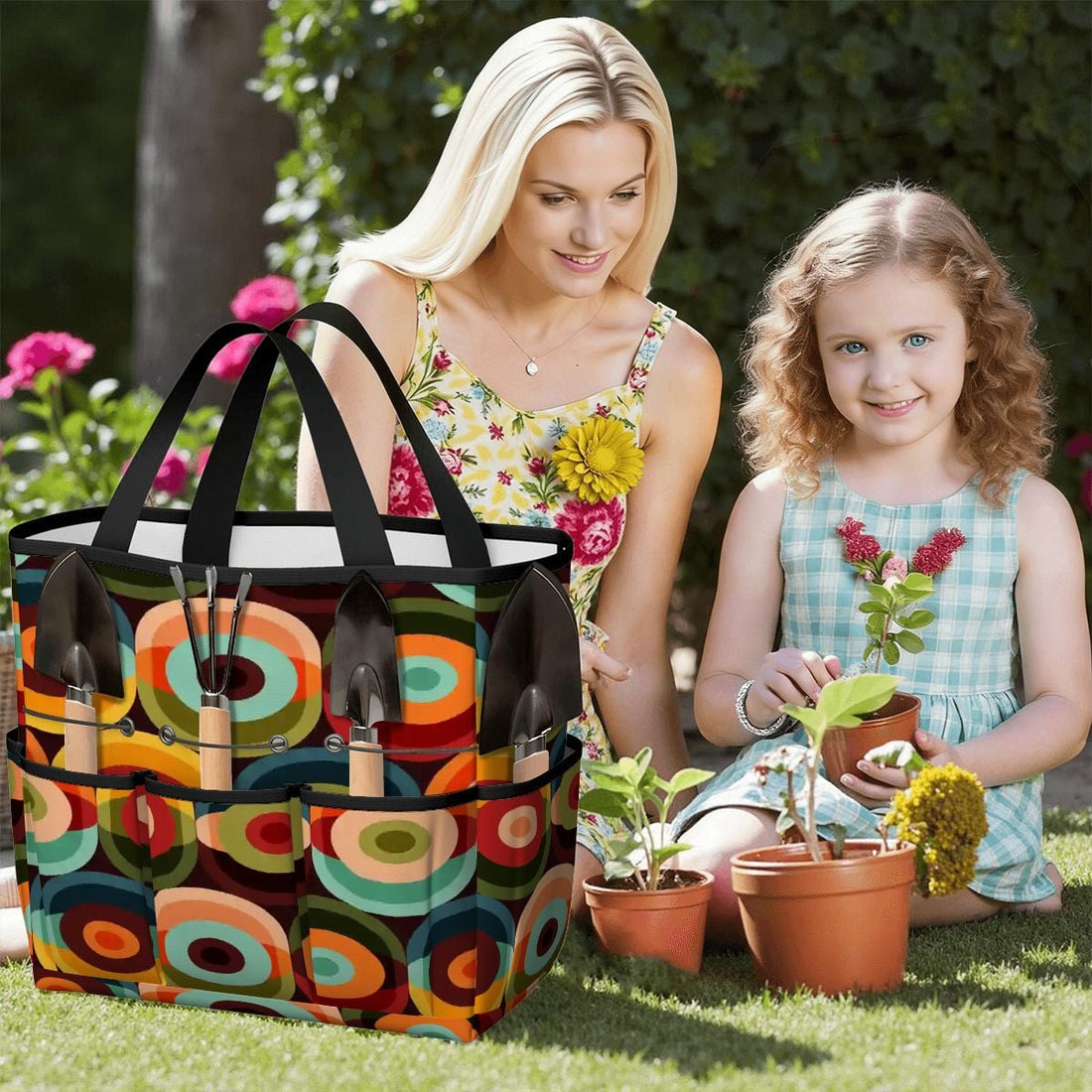 Kate McEnroe New York Retro Groovy 70s Orb Earth Tones Garden Tool BagGarden Tool BagMCOpxPszj6