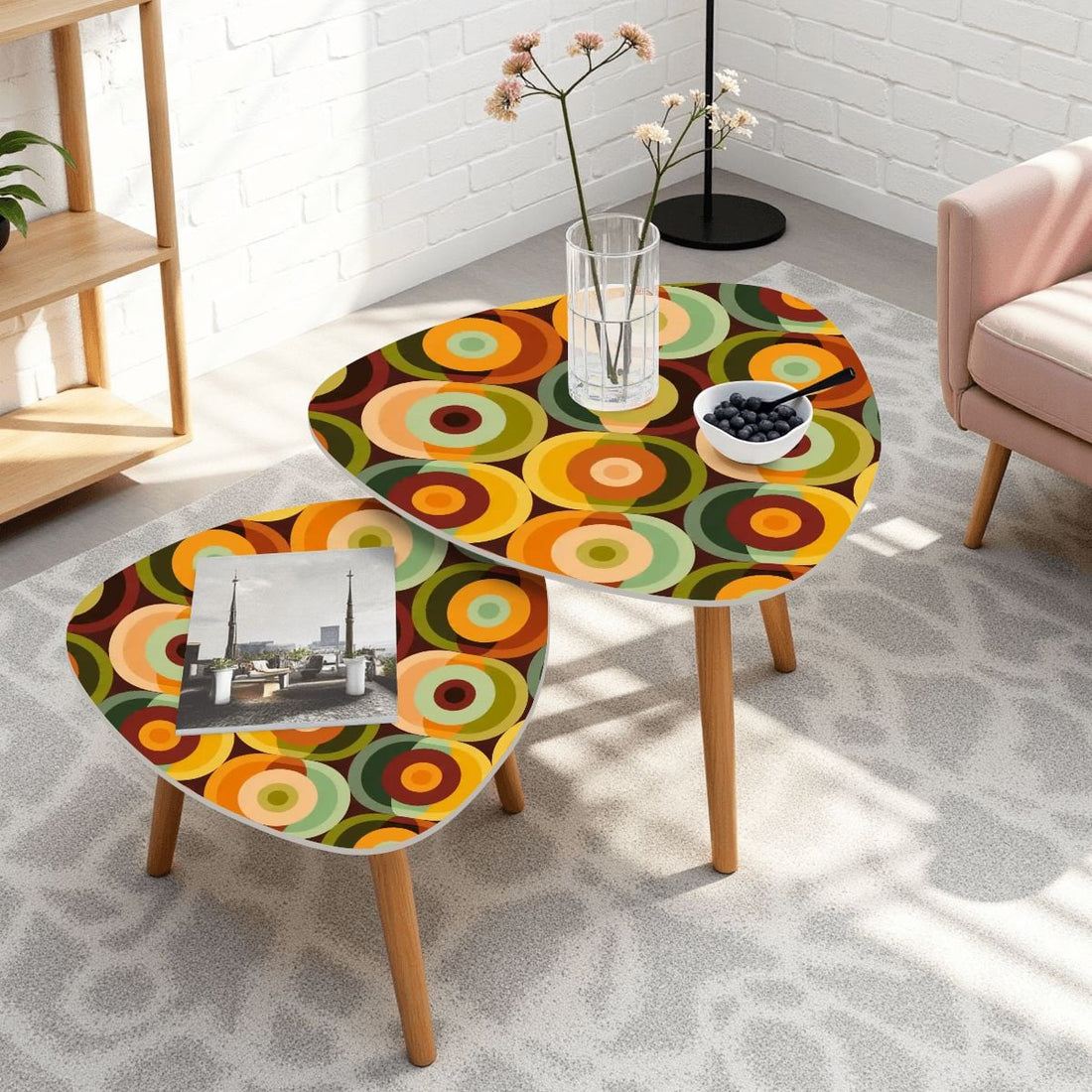 Kate McEnroe New York Retro Groovy 70s Orb Earth Tones MCM Nesting TablesNesting Tables7nE428uOMZ