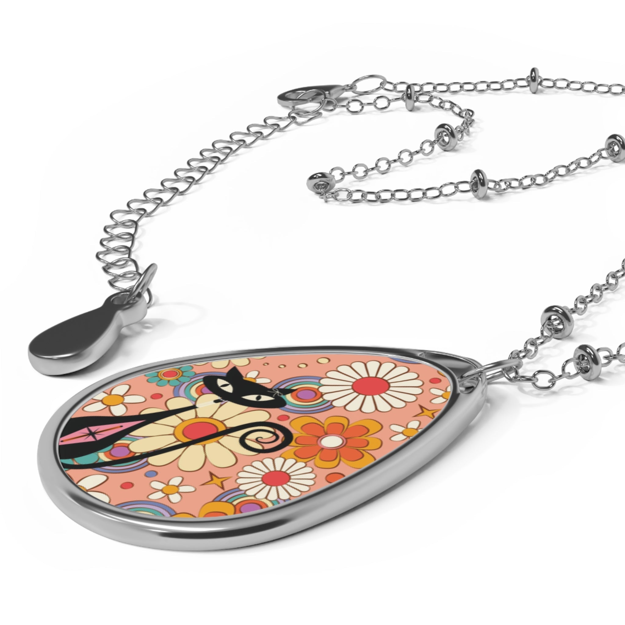 Kate McEnroe New York Retro Groovy Atomic Cat Flower Power Necklace, Mid Century Modern Teardrop Pendant, Retro 60s JewelryNecklaces17510541992974698740
