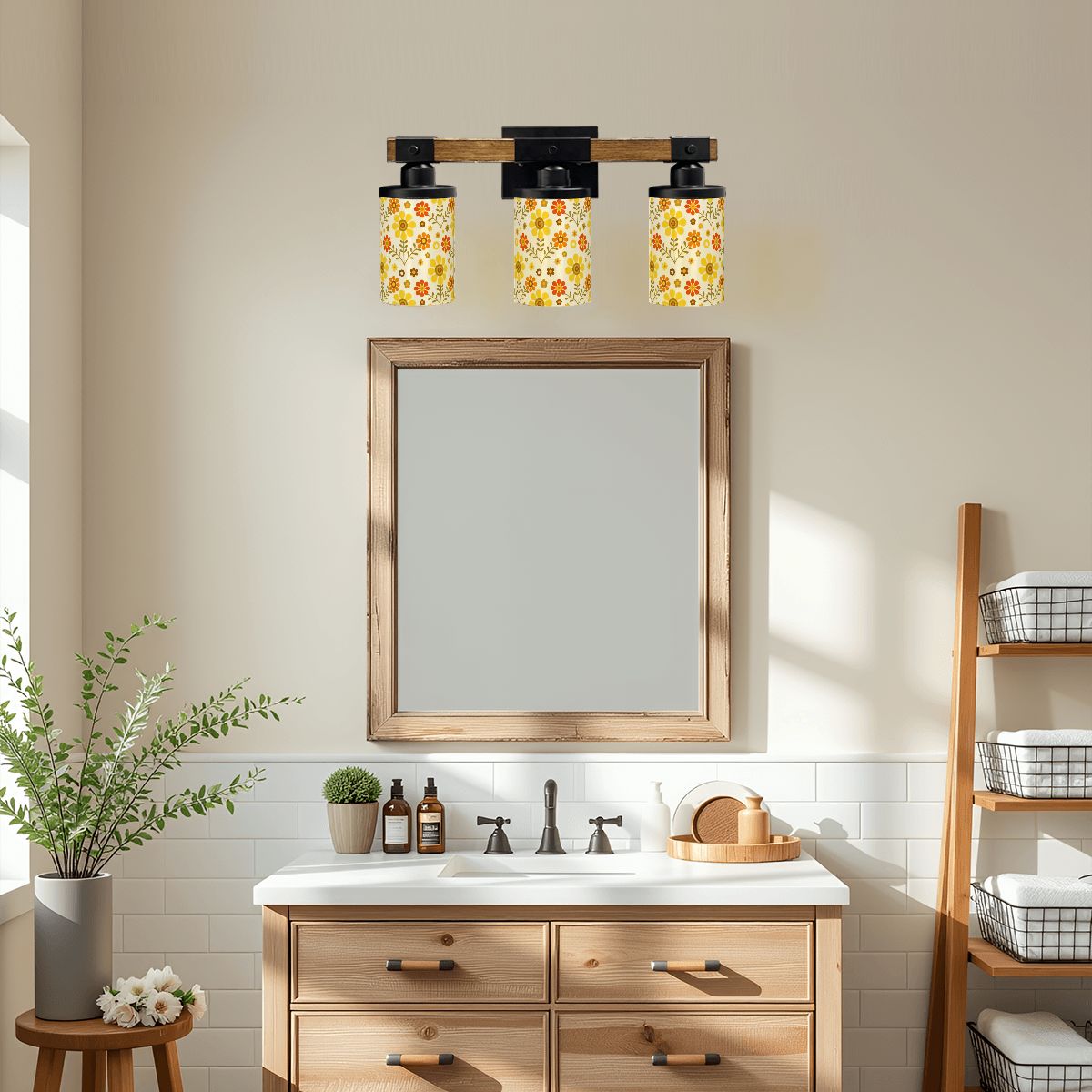 Kate McEnroe New York Retro Groovy Daisy Floral Vanity Light, MCM 70s Bathroom FixtureVanity Light FixturesLNGxRPEoUW