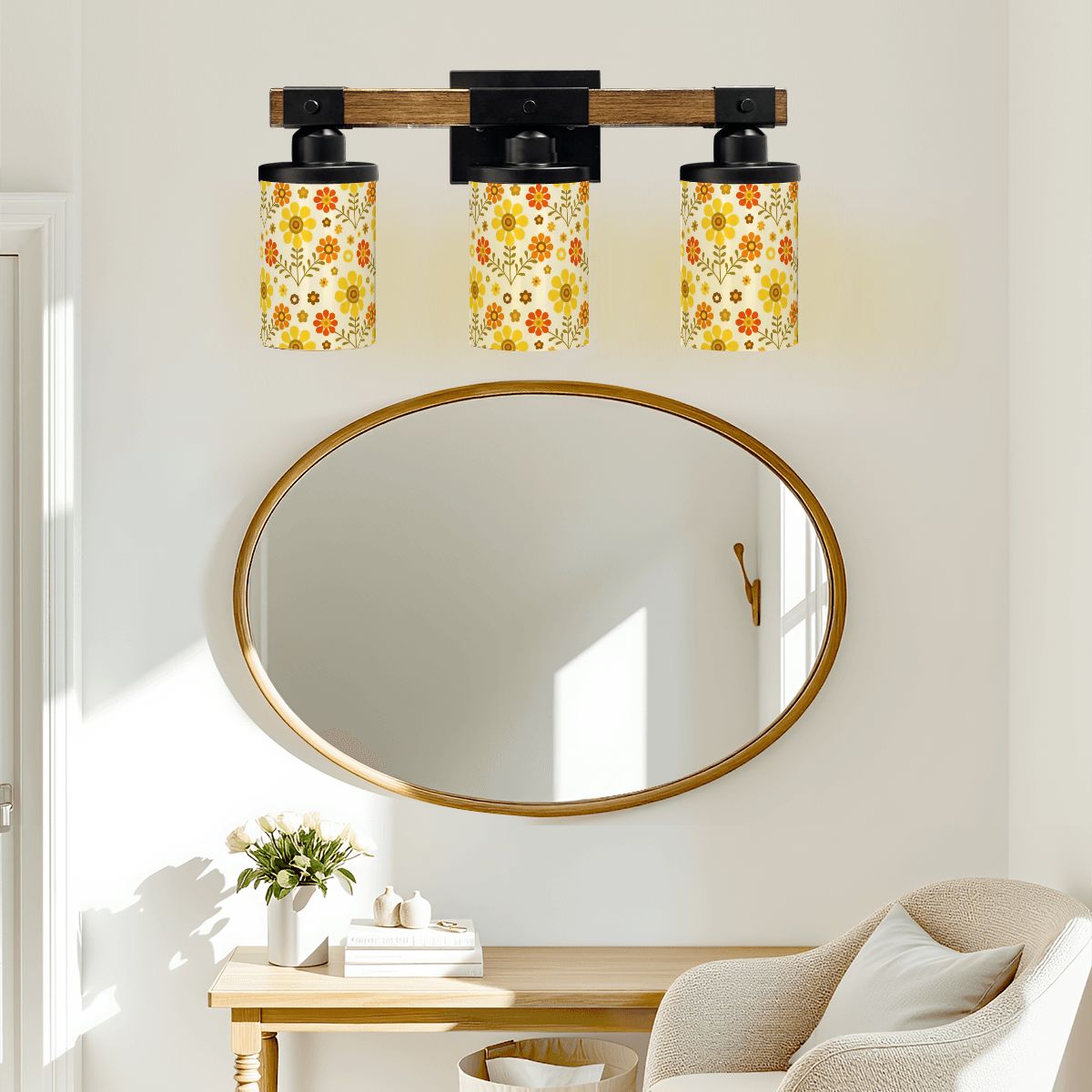 Kate McEnroe New York Retro Groovy Daisy Floral Vanity Light, MCM 70s Bathroom FixtureVanity Light FixturesLNGxRPEoUW