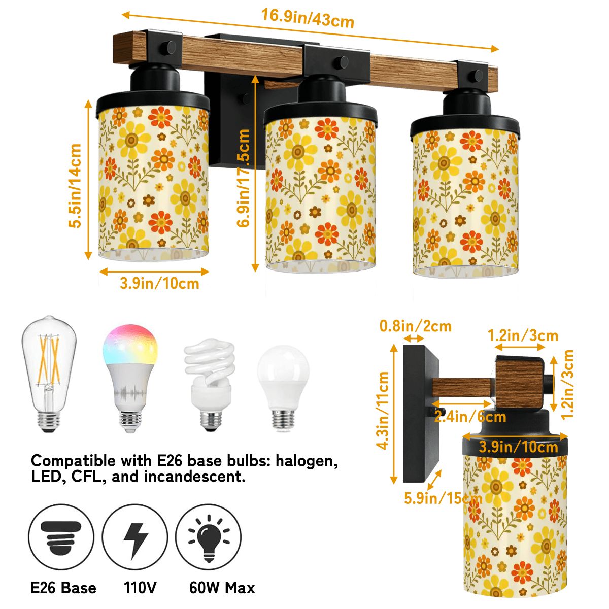 Kate McEnroe New York Retro Groovy Daisy Floral Vanity Light, MCM 70s Bathroom FixtureVanity Light FixturesLNGxRPEoUW