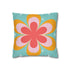 Printify Retro Groovy Daisy Flower Power Throw Pillowcase, Mid Century Modern Starburst Coral, Aqua Blue, Mustard Yellow Accent Pillow Cover Home Decor 14" × 14" 14682982661007030770