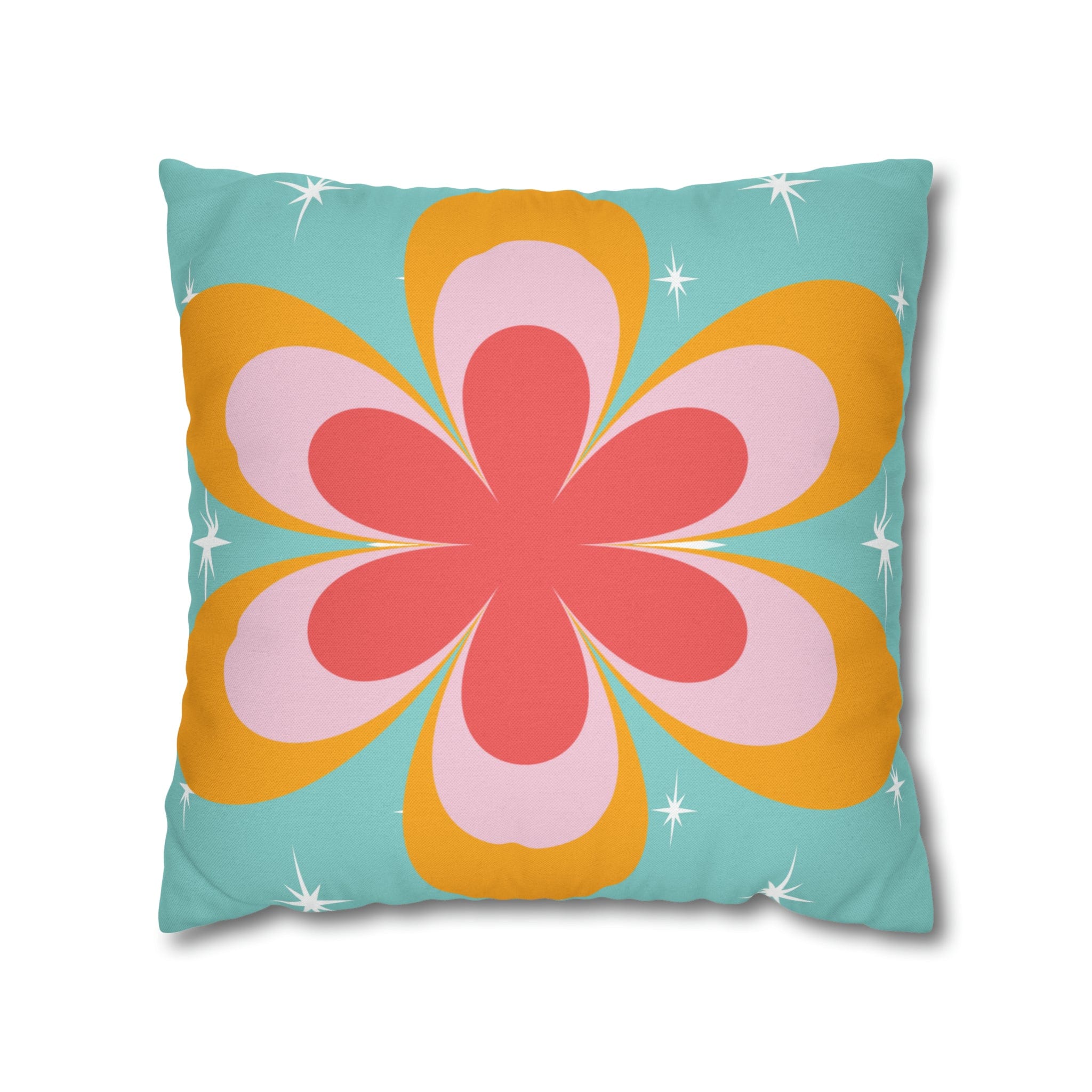 Kate McEnroe New York Retro Groovy Daisy Flower Power Throw Pillowcase, Mid Century Modern Starburst Coral, Aqua Blue, Mustard Yellow Accent Pillow CoverThrow Pillow Covers16464659595850168792
