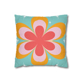 Kate McEnroe New York Retro Groovy Daisy Flower Power Throw Pillowcase, Mid Century Modern Starburst Coral, Aqua Blue, Mustard Yellow Accent Pillow CoverThrow Pillow Covers14682982661007030770