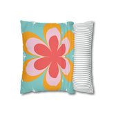 Kate McEnroe New York Retro Groovy Daisy Flower Power Throw Pillowcase, Mid Century Modern Starburst Coral, Aqua Blue, Mustard Yellow Accent Pillow CoverThrow Pillow Covers16464659595850168792