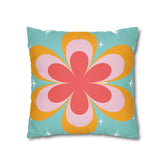 Kate McEnroe New York Retro Groovy Daisy Flower Power Throw Pillowcase, Mid Century Modern Starburst Coral, Aqua Blue, Mustard Yellow Accent Pillow CoverThrow Pillow Covers16464659595850168792