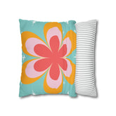 Kate McEnroe New York Retro Groovy Daisy Flower Power Throw Pillowcase, Mid Century Modern Starburst Coral, Aqua Blue, Mustard Yellow Accent Pillow CoverThrow Pillow Covers16464659595850168792