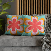 Kate McEnroe New York Retro Groovy Daisy Flower Power Throw Pillowcase, Mid Century Modern Starburst Coral, Aqua Blue, Mustard Yellow Accent Pillow CoverThrow Pillow Covers16464659595850168792