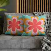 Kate McEnroe New York Retro Groovy Daisy Flower Power Throw Pillowcase, Mid Century Modern Starburst Coral, Aqua Blue, Mustard Yellow Accent Pillow CoverThrow Pillow Covers16464659595850168792