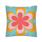 Kate McEnroe New York Retro Groovy Daisy Flower Power Throw Pillowcase, Mid Century Modern Starburst Coral, Aqua Blue, Mustard Yellow Accent Pillow CoverThrow Pillow Covers16464659595850168792