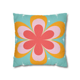 Kate McEnroe New York Retro Groovy Daisy Flower Power Throw Pillowcase, Mid Century Modern Starburst Coral, Aqua Blue, Mustard Yellow Accent Pillow CoverThrow Pillow Covers24534997349537729516