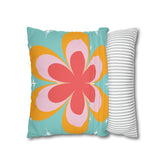 Kate McEnroe New York Retro Groovy Daisy Flower Power Throw Pillowcase, Mid Century Modern Starburst Coral, Aqua Blue, Mustard Yellow Accent Pillow CoverThrow Pillow Covers16464659595850168792