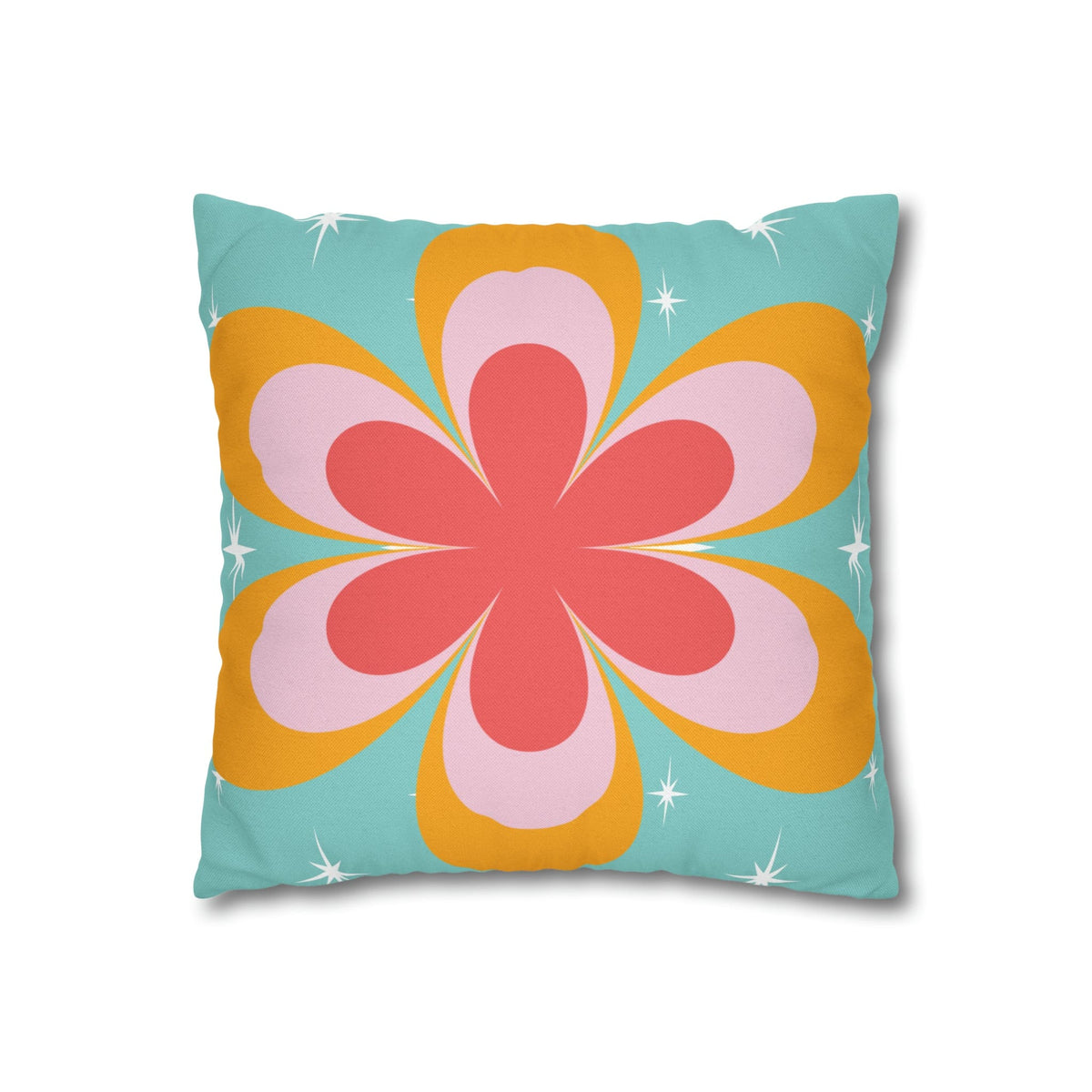 Kate McEnroe New York Retro Groovy Daisy Flower Power Throw Pillowcase, Mid Century Modern Starburst Coral, Aqua Blue, Mustard Yellow Accent Pillow CoverThrow Pillow Covers16464659595850168792