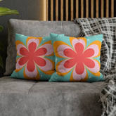 Kate McEnroe New York Retro Groovy Daisy Flower Power Throw Pillowcase, Mid Century Modern Starburst Coral, Aqua Blue, Mustard Yellow Accent Pillow CoverThrow Pillow Covers16464659595850168792