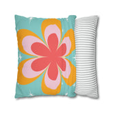 Kate McEnroe New York Retro Groovy Daisy Flower Power Throw Pillowcase, Mid Century Modern Starburst Coral, Aqua Blue, Mustard Yellow Accent Pillow CoverThrow Pillow Covers16464659595850168792