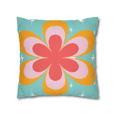 Kate McEnroe New York Retro Groovy Daisy Flower Power Throw Pillowcase, Mid Century Modern Starburst Coral, Aqua Blue, Mustard Yellow Accent Pillow CoverThrow Pillow Covers16464659595850168792