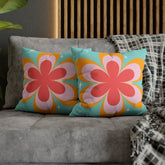 Kate McEnroe New York Retro Groovy Daisy Flower Power Throw Pillowcase, Mid Century Modern Starburst Coral, Aqua Blue, Mustard Yellow Accent Pillow CoverThrow Pillow Covers16464659595850168792